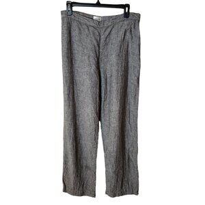 Chico's Size L (Chico Size 2) 100% Textured Linen Straight Leg Pant Side Zip Bea